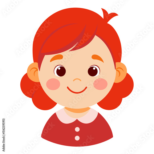 happy baby girl, red hair baby, ginger baby girl, smiling toddler, cheerful child, light skin baby, baby portrait, toddler face, cartoon baby girl, young child character, white background, flat design