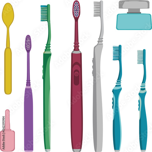 Modern electric toothbrushes, oral care tools, and hygiene product silhouettes, perfect for dental health, personal grooming, and wellness-related designs.