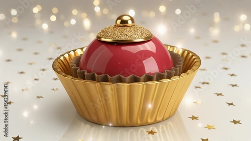 Luxurious Rotating Red Candy Bonbon on Reflective Star Surface | High-Quality Loop Animation