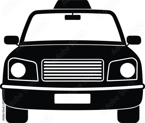 Taxi Cab Front View Black Silhouette Icon Isolated on White Background