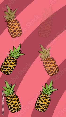 Animation of pineapple repeated over pink striped background