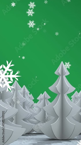 Animation of falling snowflakes over fir trees