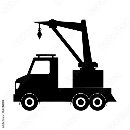 Bucket truck full black silhouette with extended arm vector illustration