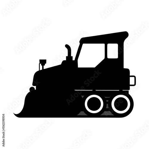 Bulldozer with blade full black silhouette construction vehicle vector illustration
