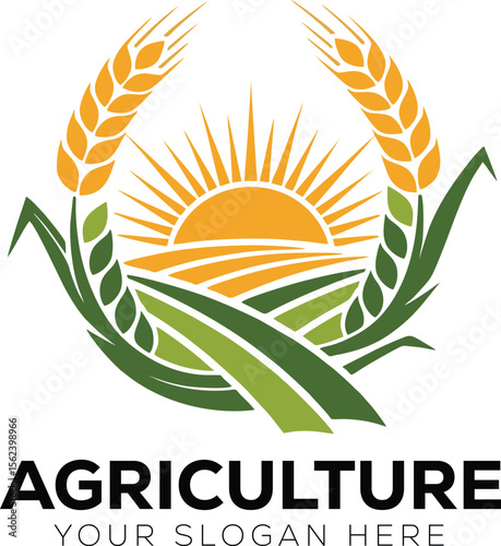 Agriculture Logo with Wheat and Sunrise