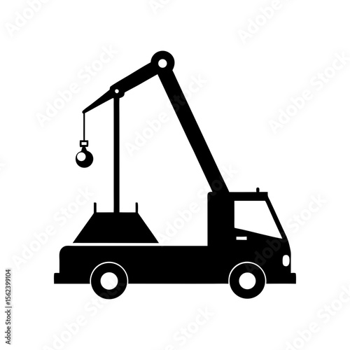 Mobile crane full black silhouette lifting arm equipment vector illustration