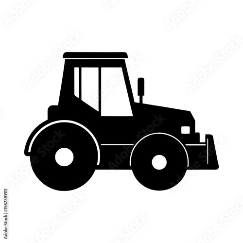 Road roller full black silhouette construction machinery vector illustration