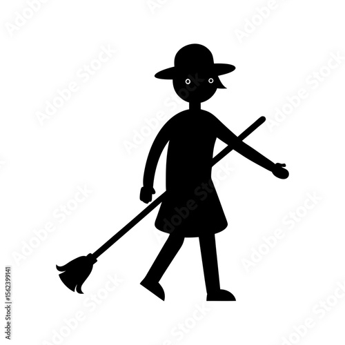 Street sweeper full black silhouette cleaning vehicle vector illustration