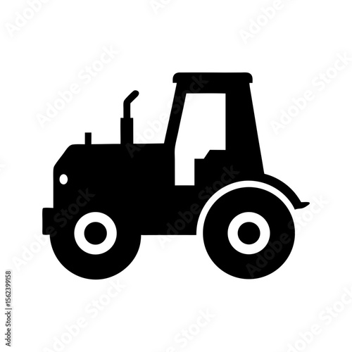 Tractor loader full black silhouette with front lifting bucket vector illustration