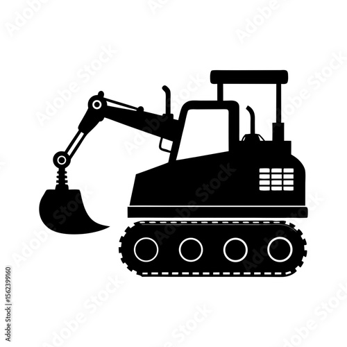 Trenching machine full black silhouette excavation equipment vector illustration
