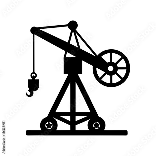 Wheel crane full black silhouette heavy lifting construction vector illustration