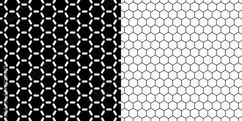 Geometric Cellular Contrast: A study in geometric contrast presents a symmetrical design featuring interlocking hexagons in a striking black and white composition.