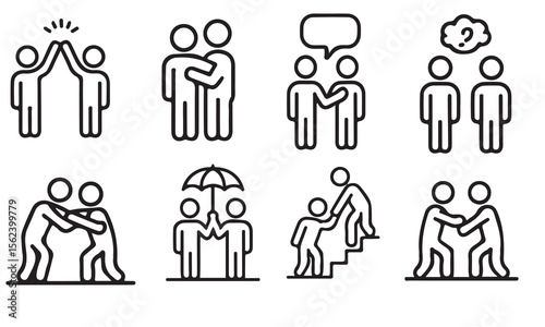 Collection of human interaction icons silhouette isolated on white background