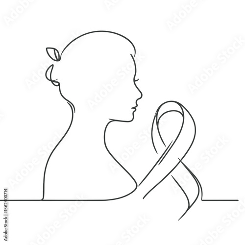 Woman holding symbolic ribbon in profile illustration concept of funeral  