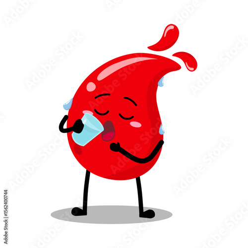 Cute Hand Drawn Thirsty Blood Drop drinking water