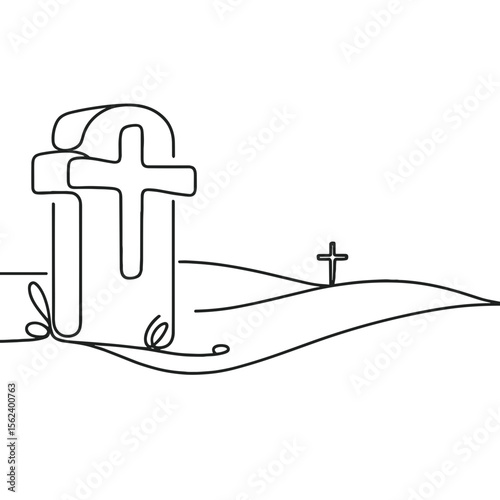 Graveyard scene with crosses outlined against a minimalistic background  