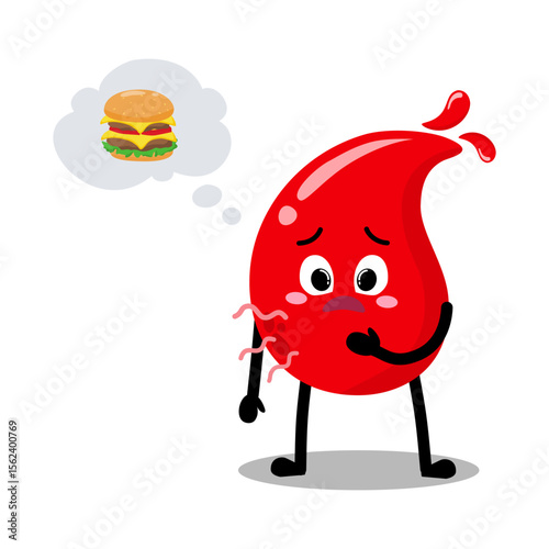 Cute Hand Drawn Hungry Blood Drop Want a Burger