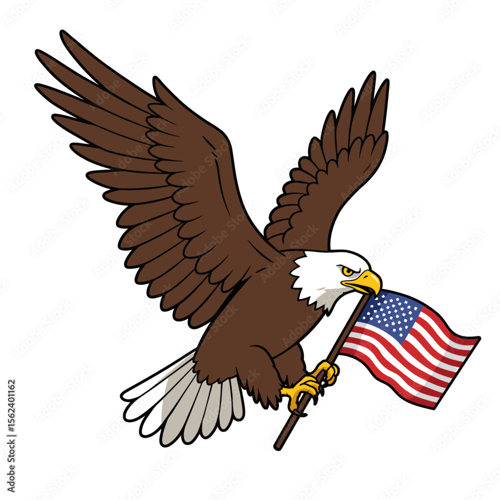 Obraz premium Eagle soars clutching the American flag