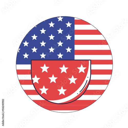 US flagthemed circle containing a watermelon wedge with stars in place of the watermelon seeds