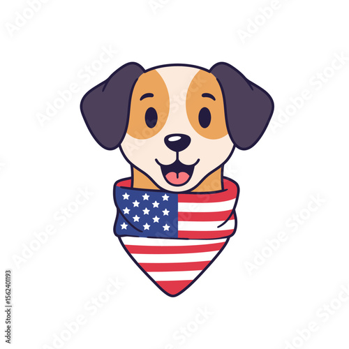 Cartoon dog with patriotic bandana smiling