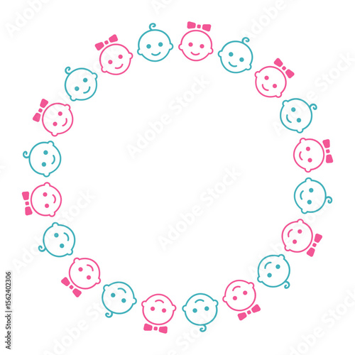 Pink and Blue Circle Border with Baby Faces  