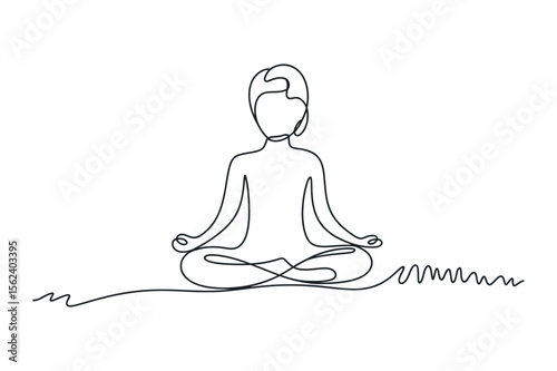 Single line drawing of a person meditating in lotus position