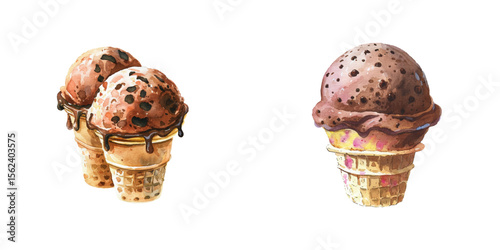chocolate ice cream watercolor vector illustration
