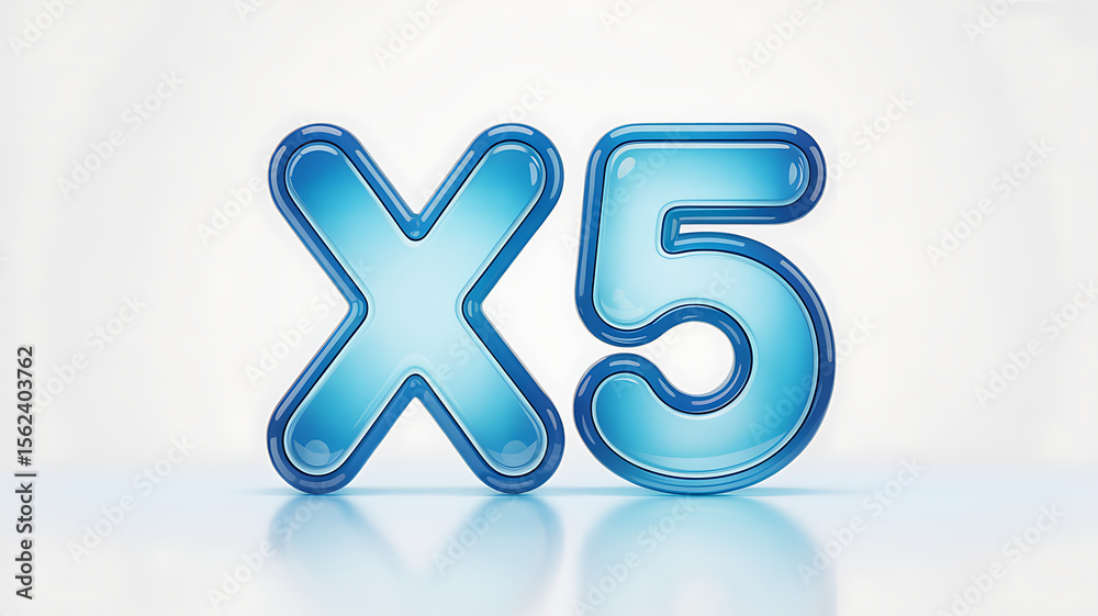 Obraz premium Glossy Blue 3 D Render of X5 Multiplier Sign Light Blue Gradient Isolated on White Background Digital Icon for Website or App
