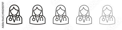 Woman Doctor icon isolated silhouette on white background. Vector illustration.