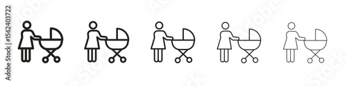 Woman with Baby Stroller icon isolated silhouette on white background. Vector illustration.