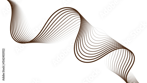 Abstract wavy lines creating a flowing ribbon design plain white background.