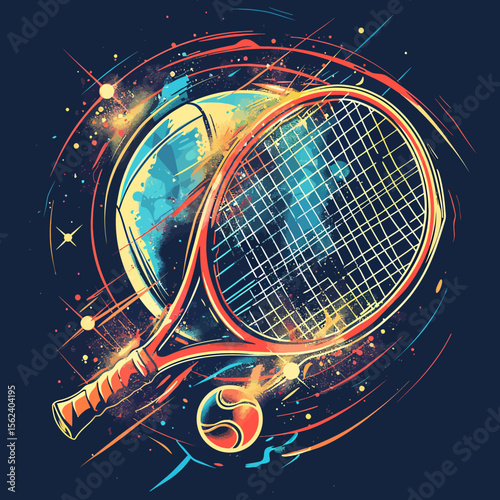 Esign tennis logo in scientific and future style for shirt with tennis text