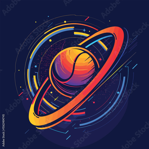Esign tennis logo in scientific and future style for shirt with tennis text