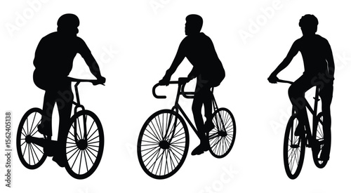 bicycle silhouette set vector, eps vector, People riding bicycle silhouette set vector on white background