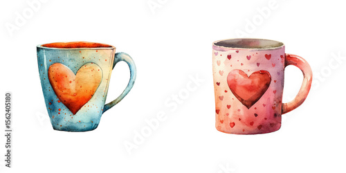 coffee mug with heart watercolor vector illustration