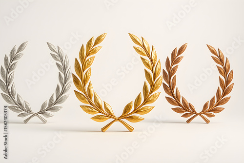 Victory Laurel Wreath Set in Metallic Tones – Classic Symbols of Triumph and Excellence for Trophies, Certificates, and Medals, promotional materials, & print media celebrating winners, top performers