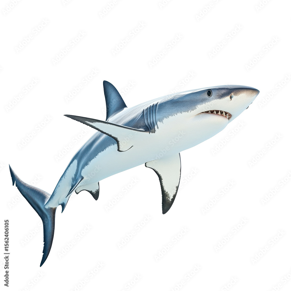 Obraz premium Shark swimming against a clean Transparent background for an educational highlight of marine life, Shark isolated PNG background