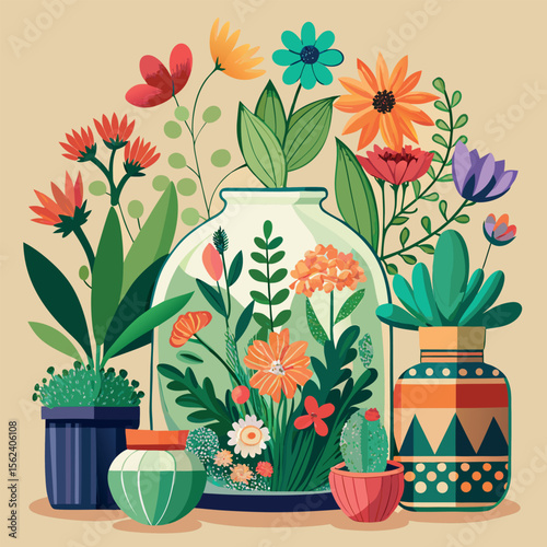 Succulent Plants, Garden Flowers, Terrariums, and Floral Decor – Botanical Illustration Set for Nature, Home Design, Crafts, Invitations, and Greenery-Themed Projects