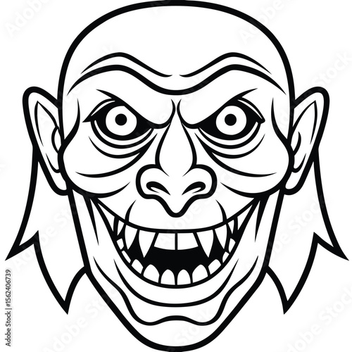Cartoon vector illustration of a happy, scary, or smiling face, perfect for character design, comic art, or Halloween monster and skull imagery with teeth and a funny, laughing emotion