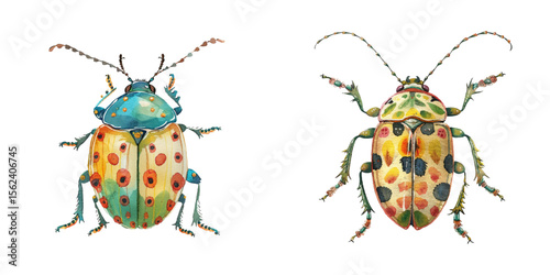 cute beetle watercolor vector illustration