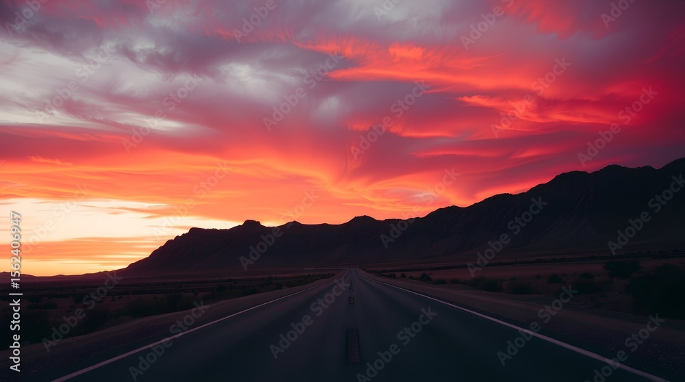 Fiery Sunset over Desert Highway Dramatic Landscape Photography Fiery Sunset over Desert Highway Dramatic Landscape Photography