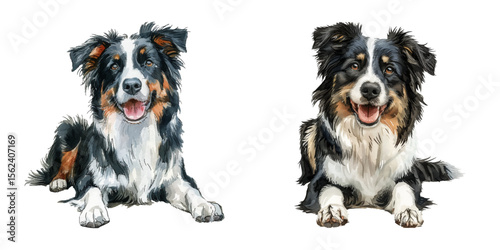 cute border collie watercolor vector illustration