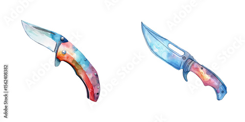 pocket knife watercolor vector illustration