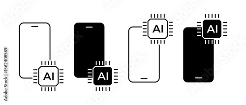 AI chip icon. Artificial intelligence processor symbol. Smartphone with chip sign