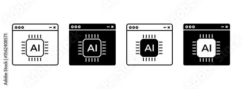 AI chip icon. Artificial intelligence processor symbol. Browser window with chip sign