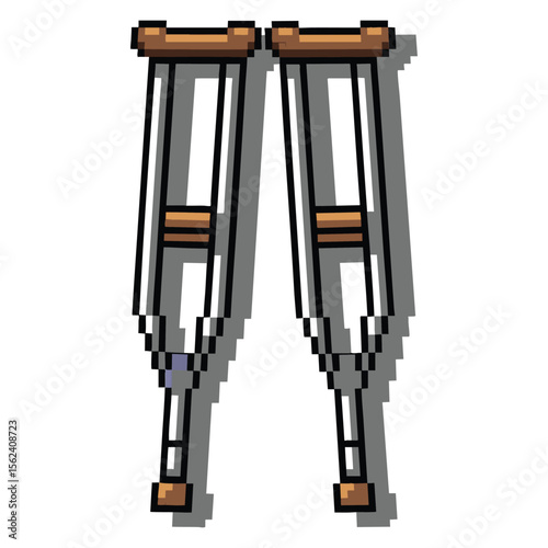 Pixel art illustration of a pair of crutches with a shadow on a white background
