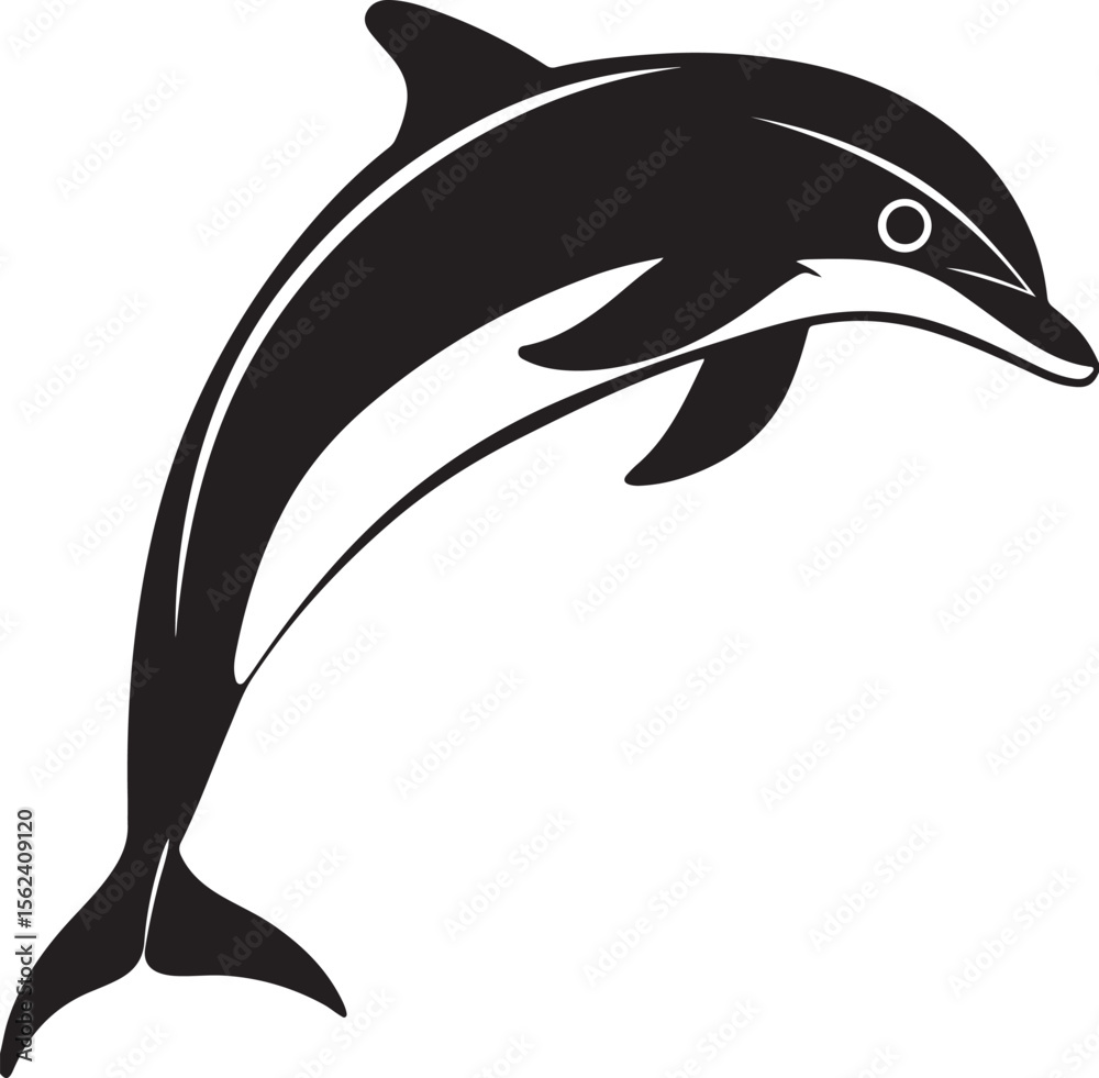 Naklejka premium Leaping black dolphin white ocean