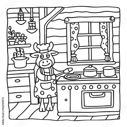 Cozy Cow Moments – Cute and Easy Coloring Page for Adults and Teens | Farm Animal Line Art for Relaxation, cow coloring page, cute, farm animal, easy, adult coloring, line art | Print