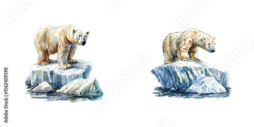 polar bear on iceberg watercolor vector illustration