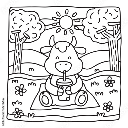 Cozy Cow Moments – Cute and Easy Coloring Page for Adults and Teens | Farm Animal Line Art for Relaxation, cow coloring page, cute, farm animal, easy, adult coloring, line art | Print